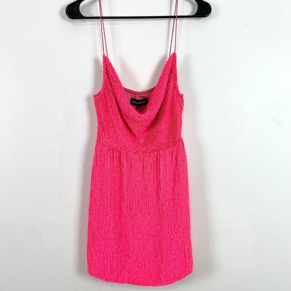 NWT Retrofête Jill Cowl Neck Sequin Mini Slip Dress Ultra Pink Size Small - Picture 4 of 8